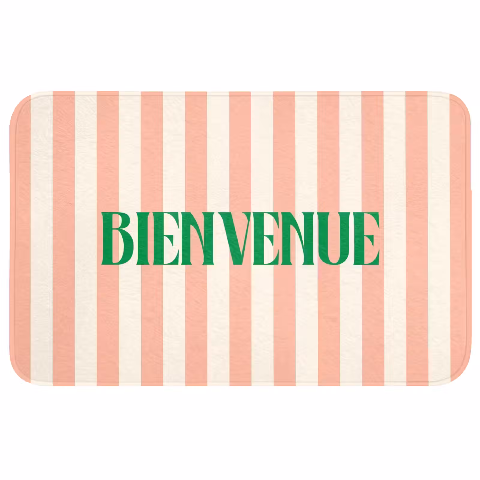 Wc Mat - Zachtroze - Groen- Strepen - Bienvenue — 1