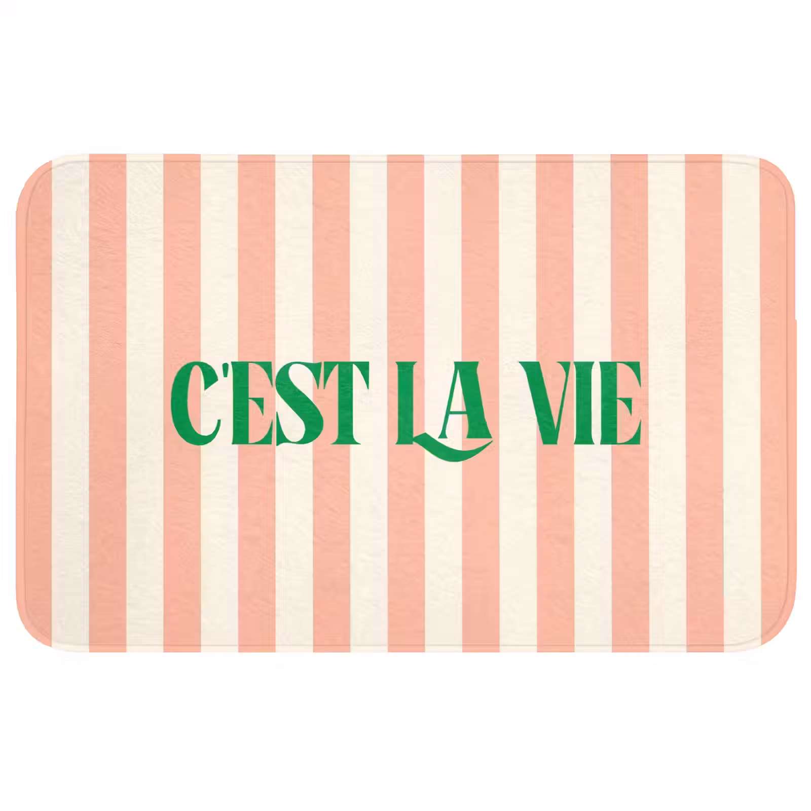 Wc Mat - Zachtroze - Groen - Strepen - C'est La Vie — 1