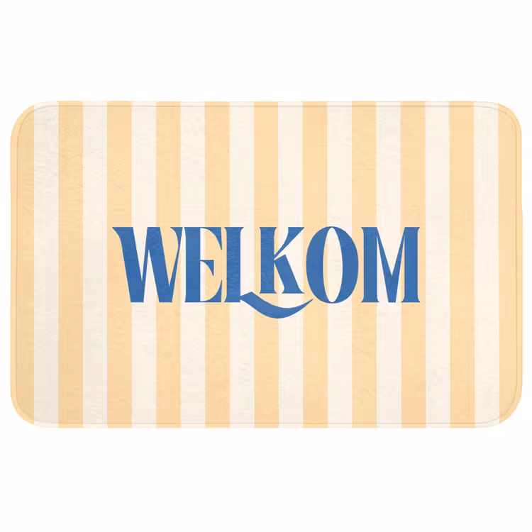 Wc Mat - Blauw - Geel - Strepen - Welkom — 1
