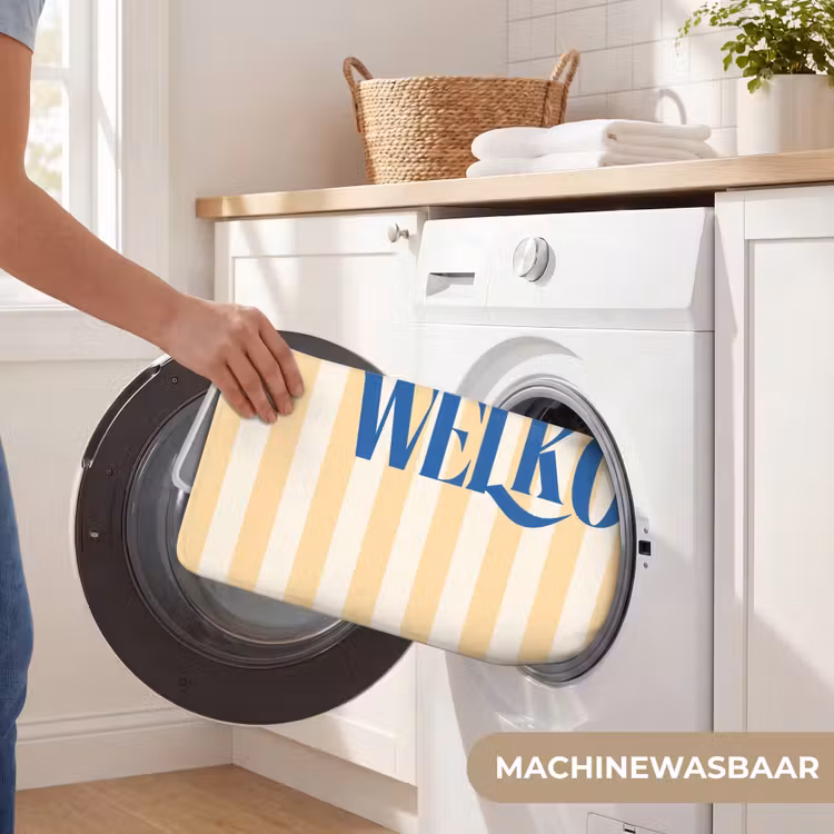 Wc Mat - Blauw - Geel - Strepen - Welkom — 5