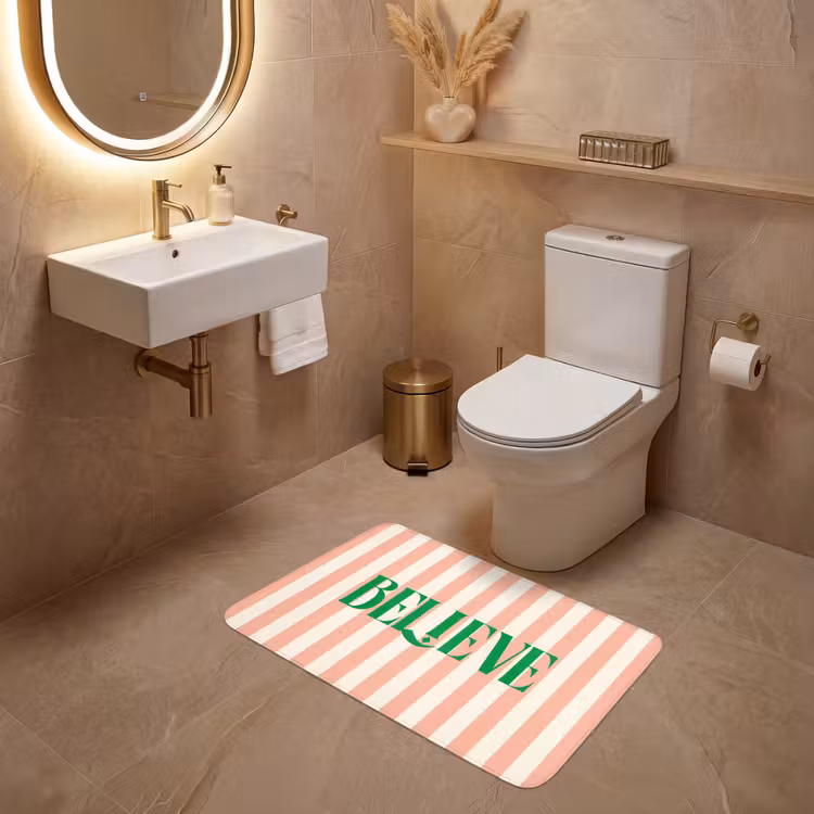 Wc Mat - Zachtroze - Groen- Strepen - Believe — 4