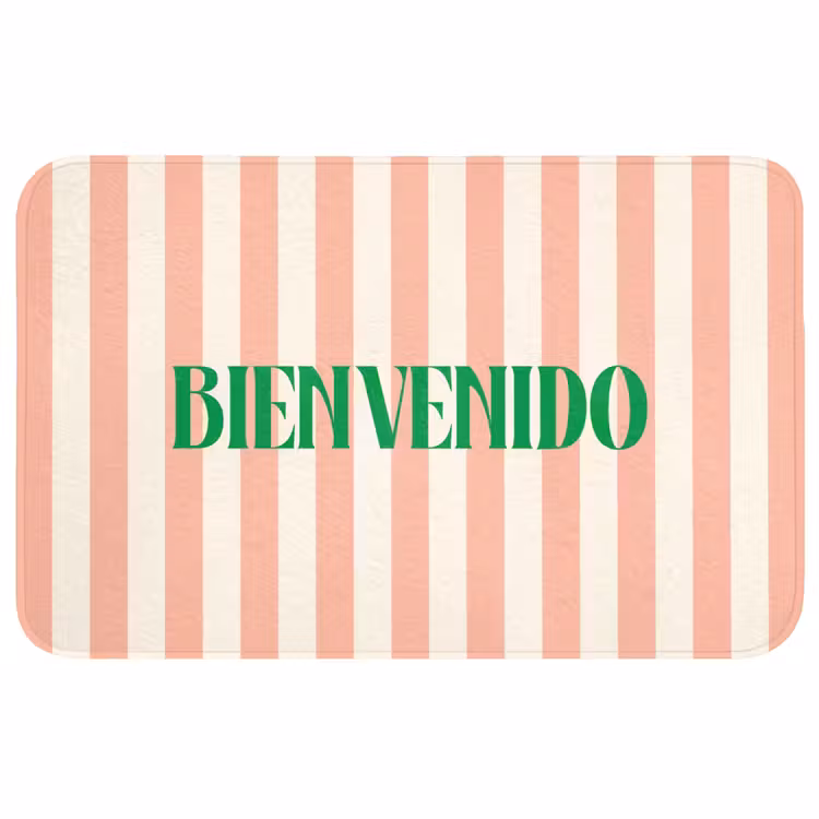 Wc Mat - Zachtroze - Groen- Strepen - Bienvenido — 1
