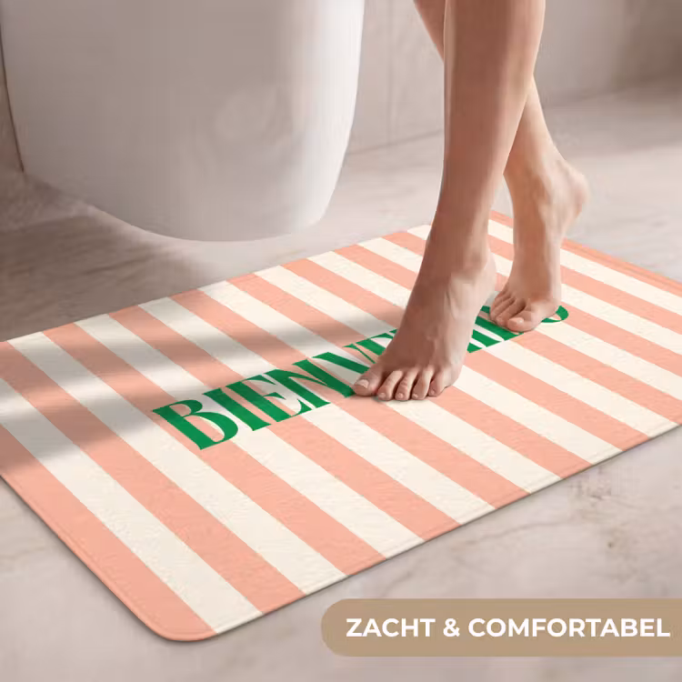 Wc Mat - Zachtroze - Groen- Strepen - Bienvenido — 7