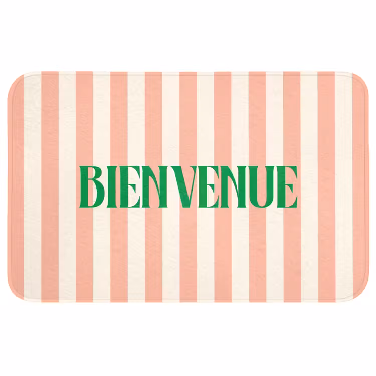 Wc Mat - Zachtroze - Groen- Strepen - Bienvenue — 1
