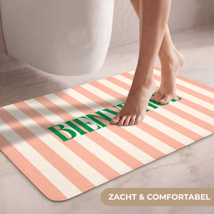 Wc Mat - Zachtroze - Groen- Strepen - Bienvenue — 7