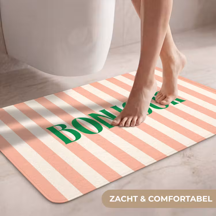 Wc Mat - Zachtroze - Groen - Strepen - Bonjour — 7