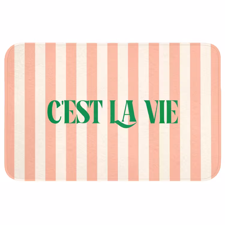 Wc Mat - Zachtroze - Groen - Strepen - C'est La Vie — 1