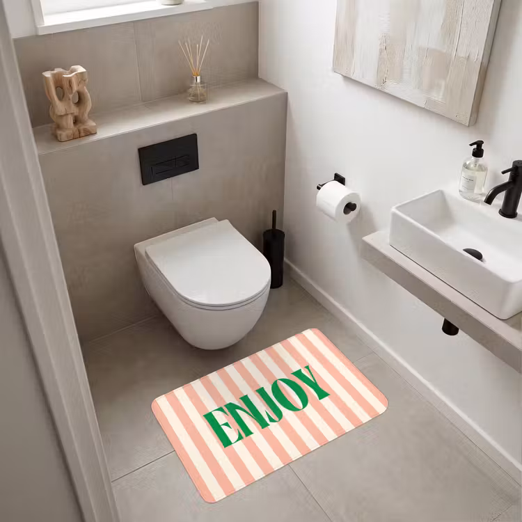 Wc Mat - Zachtroze - Groen - Strepen - Enoy — 6