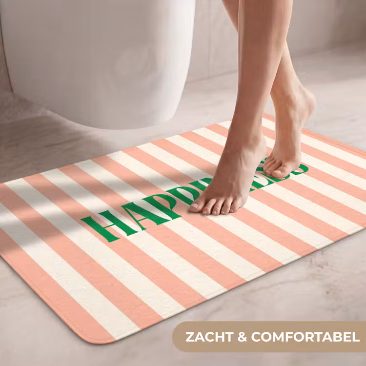 Wc Mat - Zachtroze - Groen - Strepen - Happiness — 7
