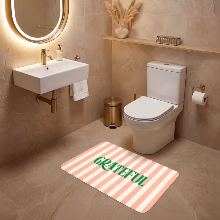 Wc Mat - Zachtroze - Groen - Strepen - Grateful — 4