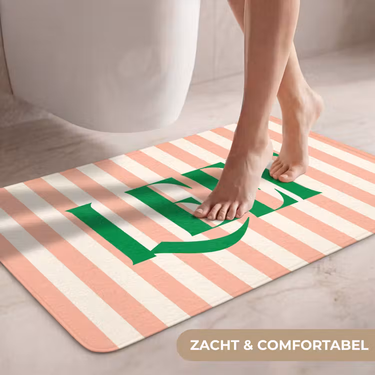 Wc Mat - Zachtroze - Groen - Strepen - Leef — 7