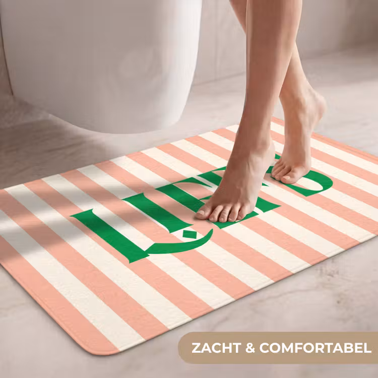 Wc Mat - Zachtroze - Groen - Strepen - Liefs — 7