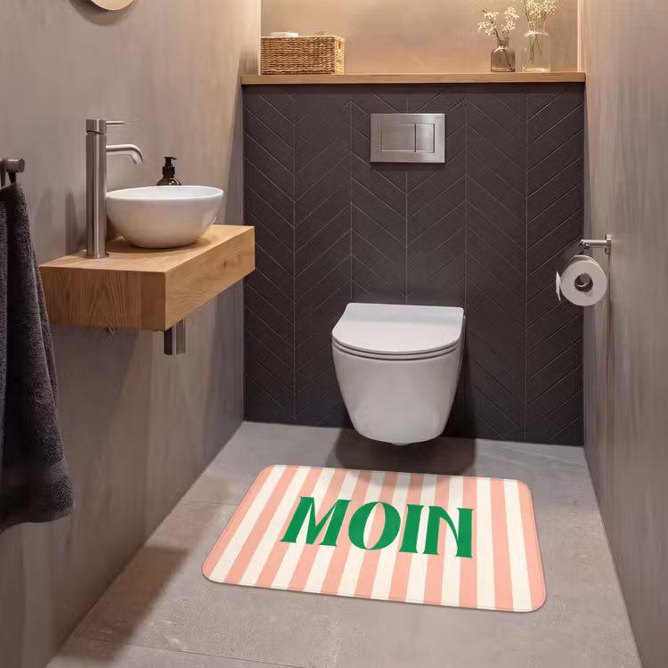 Wc Mat - Zachtroze - Groen - Strepen - Moin — 2