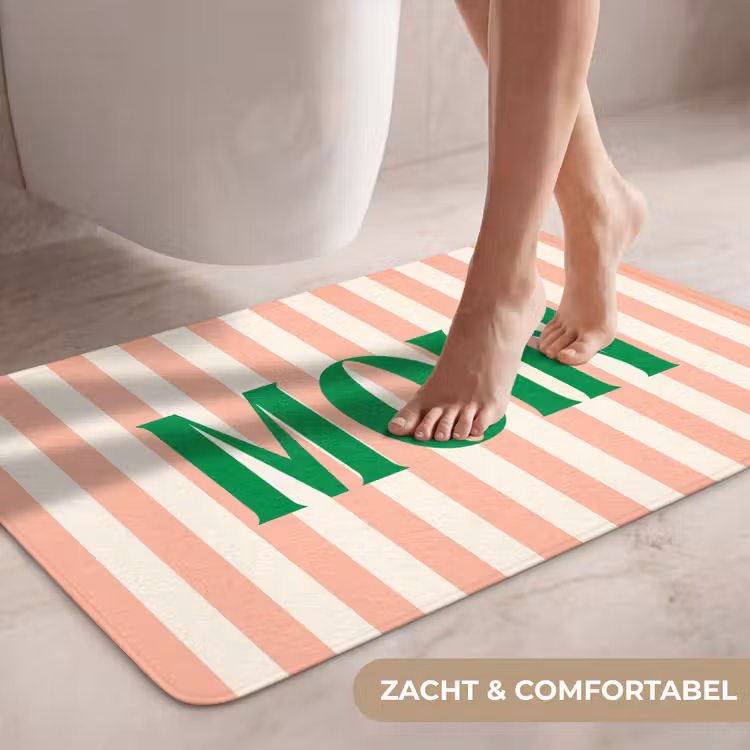 Wc Mat - Zachtroze - Groen - Strepen - Moin — 7