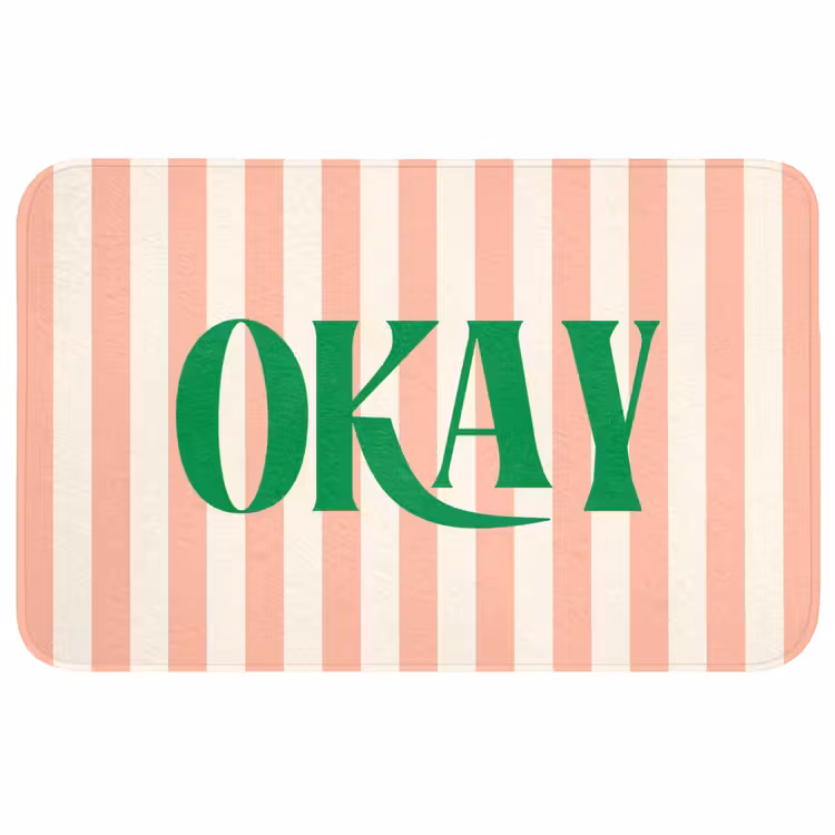 Wc Mat - Zachtroze - Groen - Strepen - Okay — 1