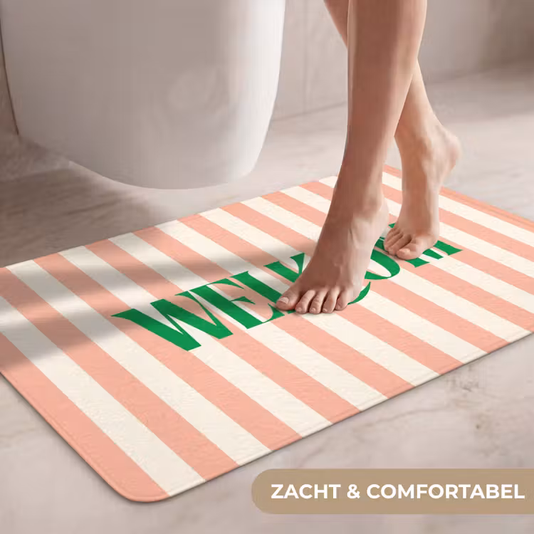 Wc Mat - Zachtroze - Groen - Strepen - Welkom — 7