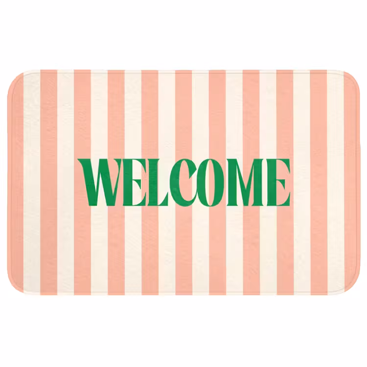 Wc Mat - Zachtroze - Groen - Strepen - Welcome — 1