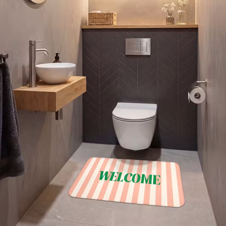 Wc Mat - Zachtroze - Groen - Strepen - Welcome — 2