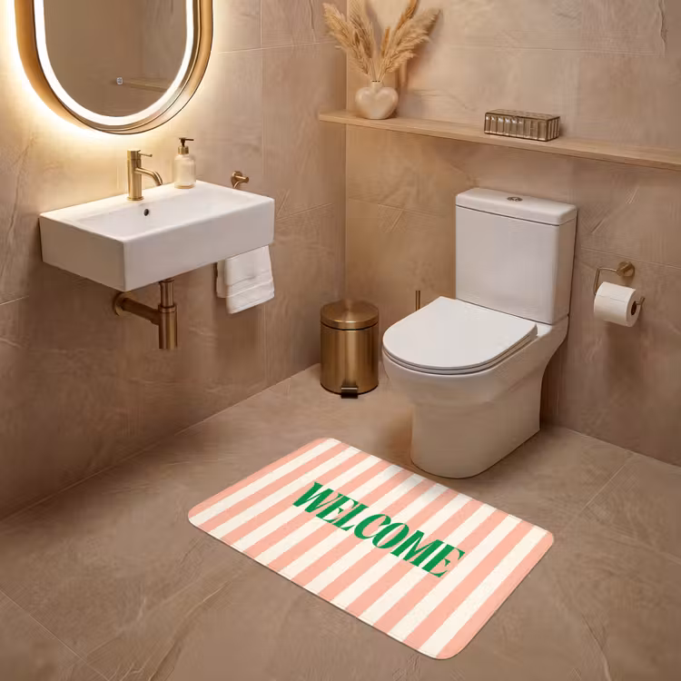 Wc Mat - Zachtroze - Groen - Strepen - Welcome — 4