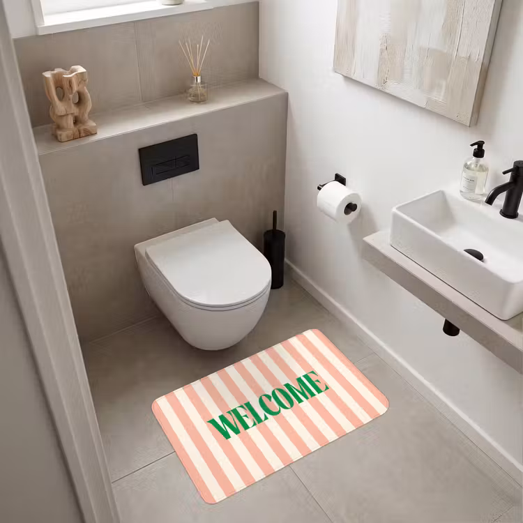 Wc Mat - Zachtroze - Groen - Strepen - Welcome — 6