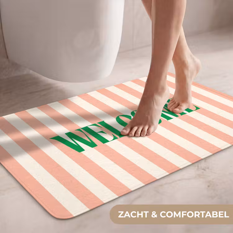 Wc Mat - Zachtroze - Groen - Strepen - Welcome — 7