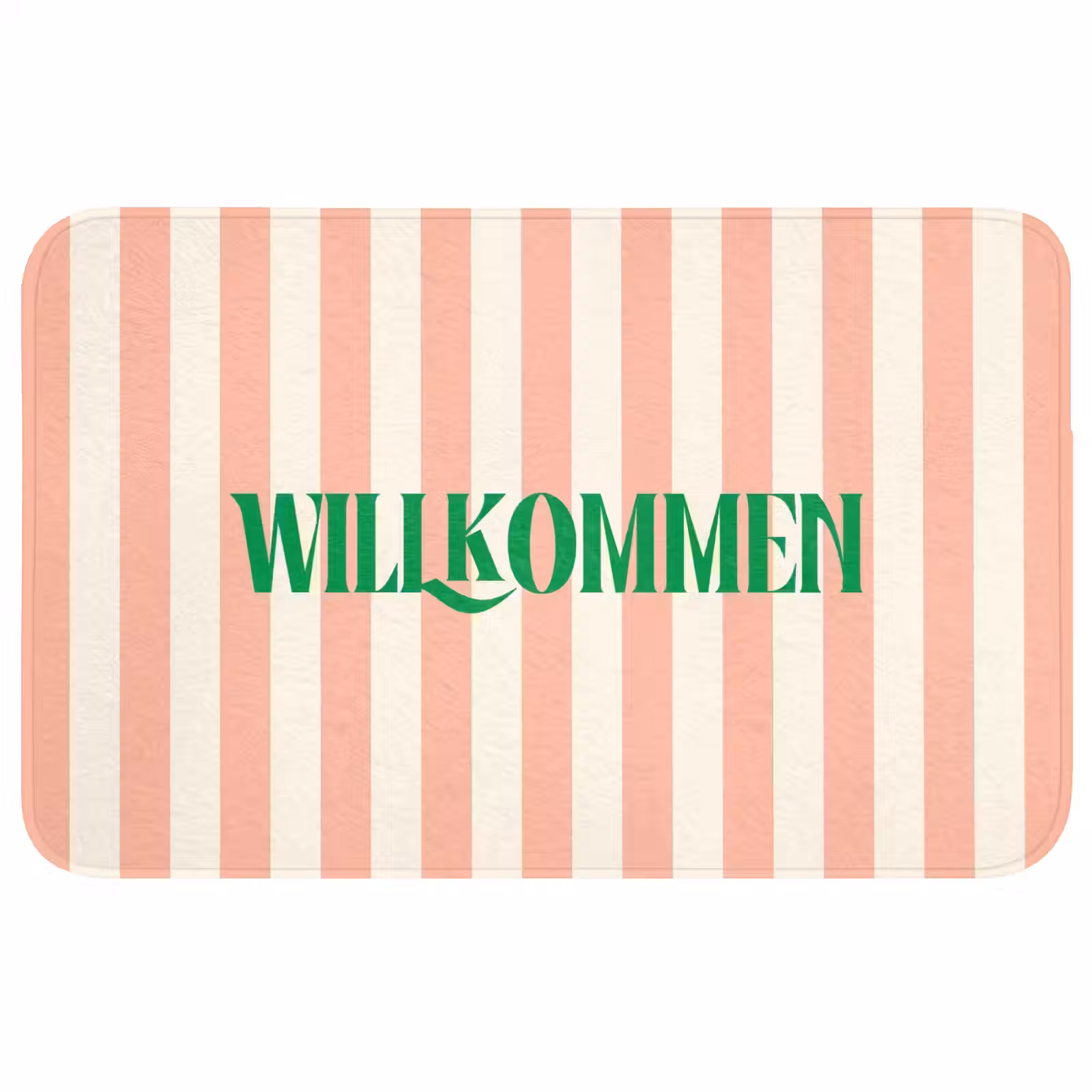 Wc Mat - Zachtroze - Groen - Strepen - Wilkommen — 1