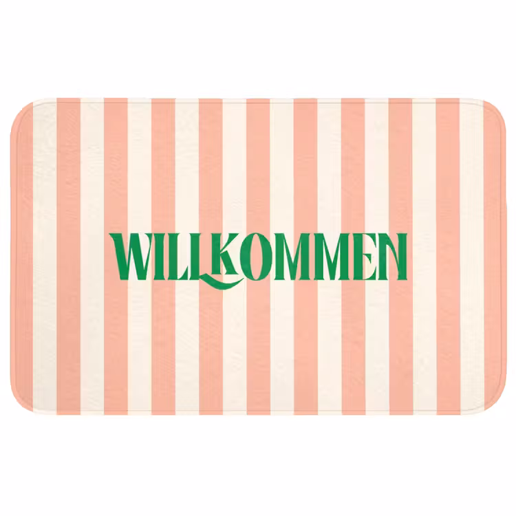 Wc Mat - Zachtroze - Groen - Strepen - Wilkommen — 1