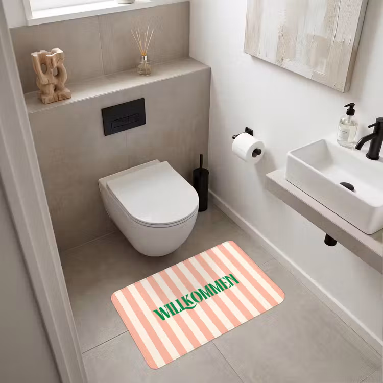 Wc Mat - Zachtroze - Groen - Strepen - Wilkommen — 6