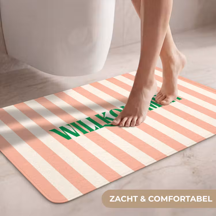 Wc Mat - Zachtroze - Groen - Strepen - Wilkommen — 7