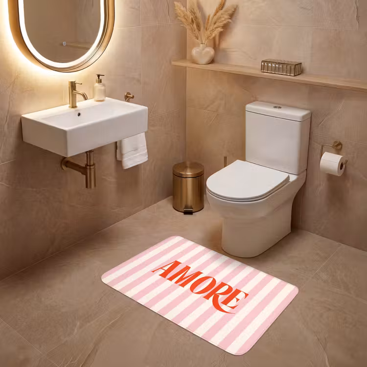 Wc Mat - Zachtroze - Rood - Strepen - Amore — 4