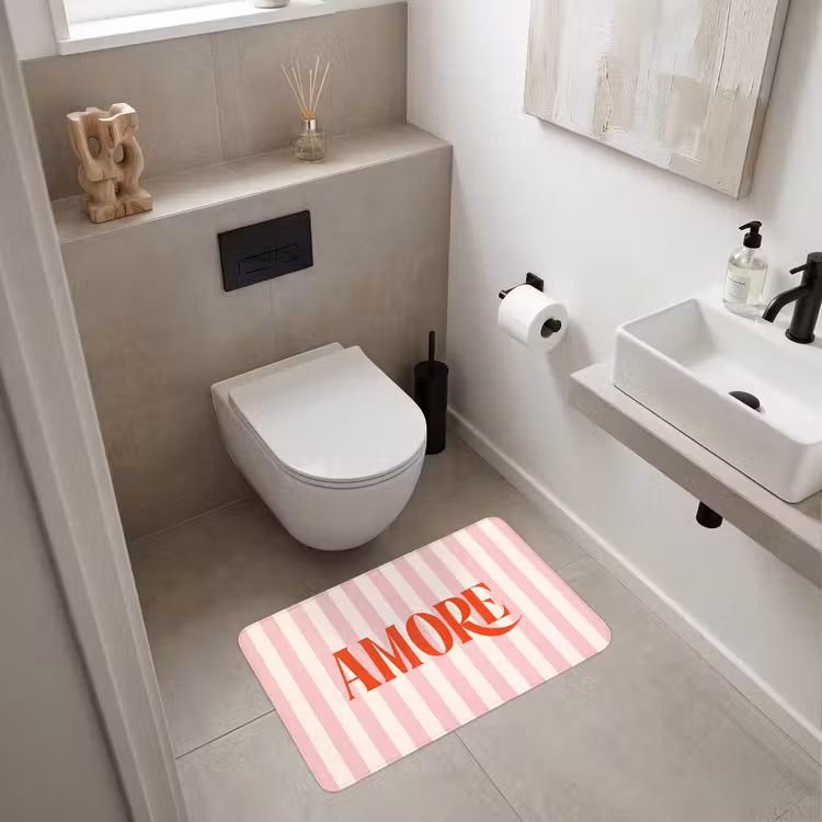 Wc Mat - Zachtroze - Rood - Strepen - Amore — 6