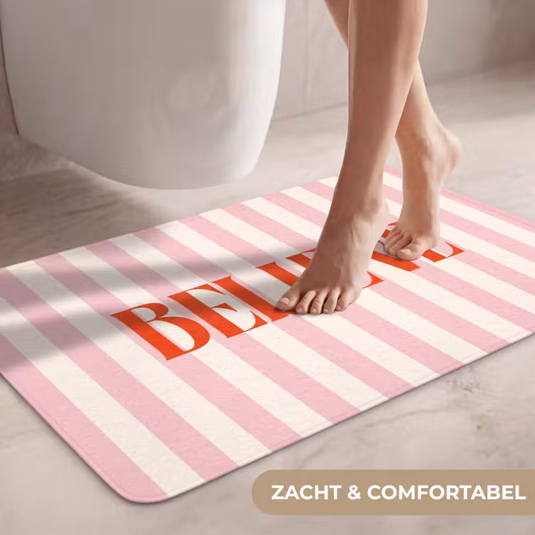 Wc Mat - Zachtroze - Rood - Strepen - Believe — 7