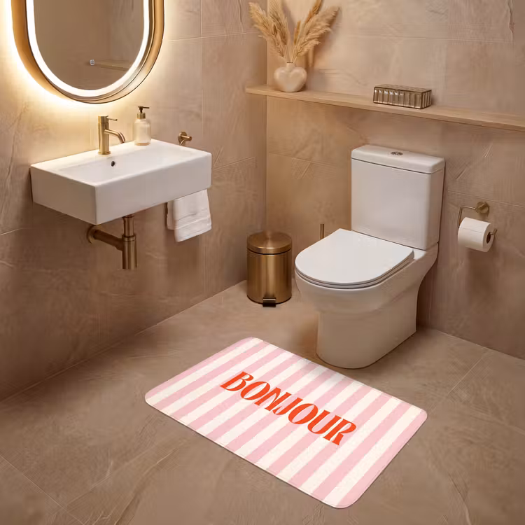 Wc Mat - Zachtroze - Rood - Strepen - Bonjour — 4