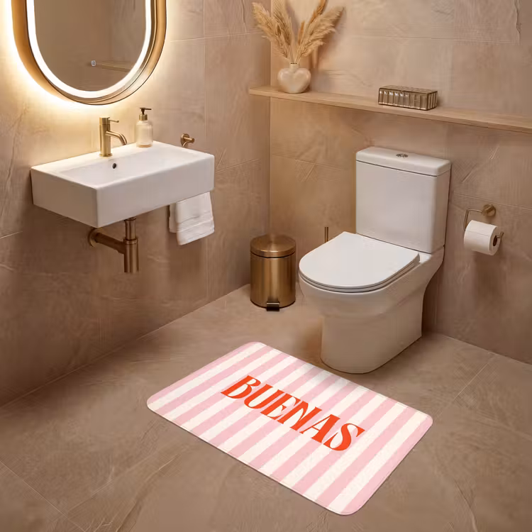 Wc Mat - Zachtroze - Rood - Strepen - Buenas — 4