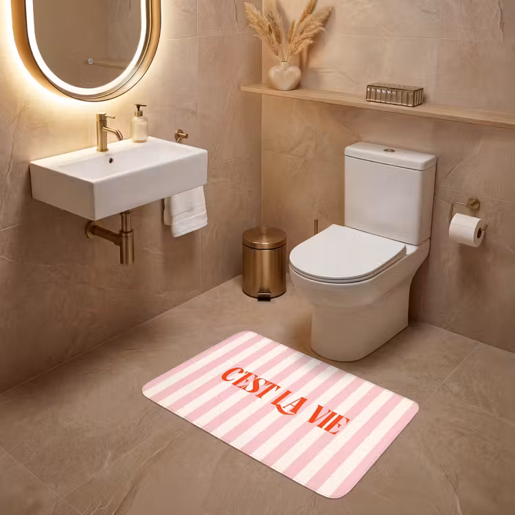 Wc Mat - Zachtroze - Rood - Strepen - C'est La Vie — 4