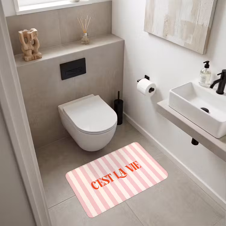Wc Mat - Zachtroze - Rood - Strepen - C'est La Vie — 6