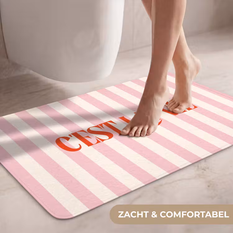 Wc Mat - Zachtroze - Rood - Strepen - C'est La Vie — 7