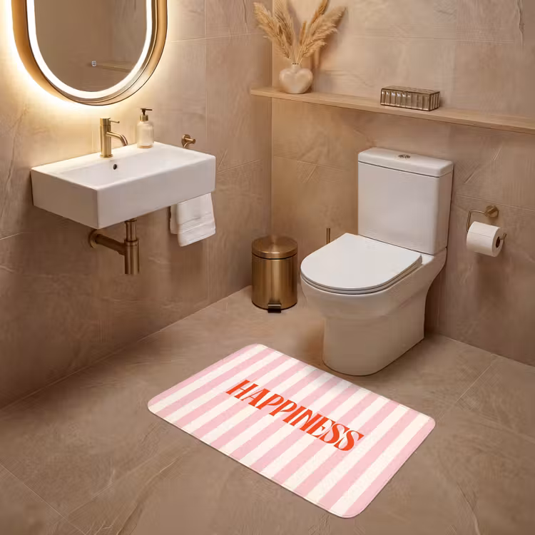 Wc Mat - Zachtroze - Rood - Strepen - Happiness — 4