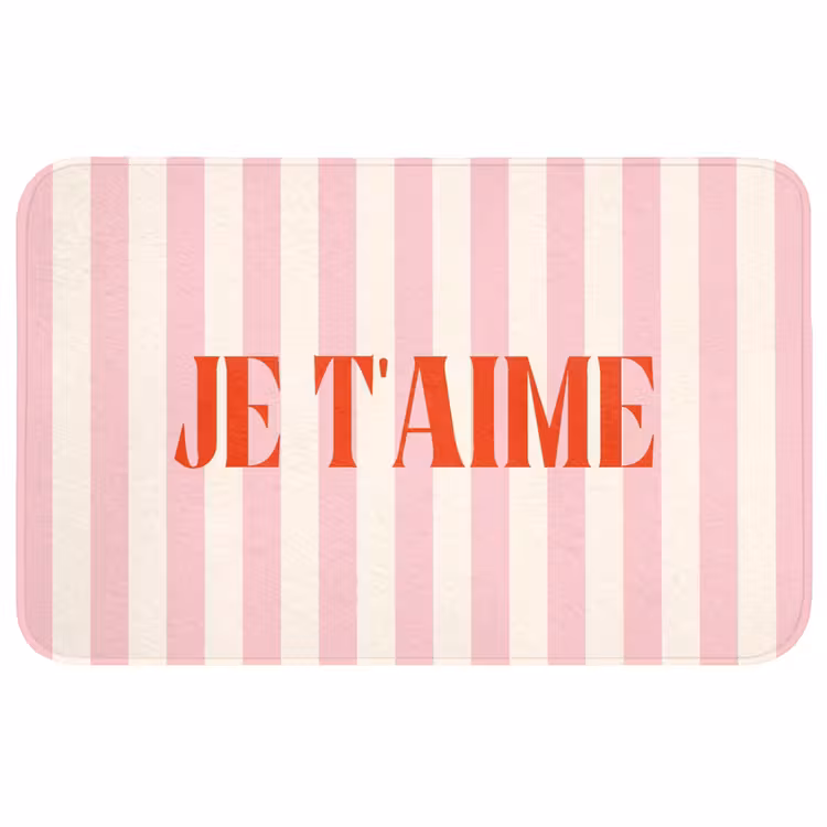 Wc Mat - Zachtroze - Rood - Strepen - Je t'aime — 1
