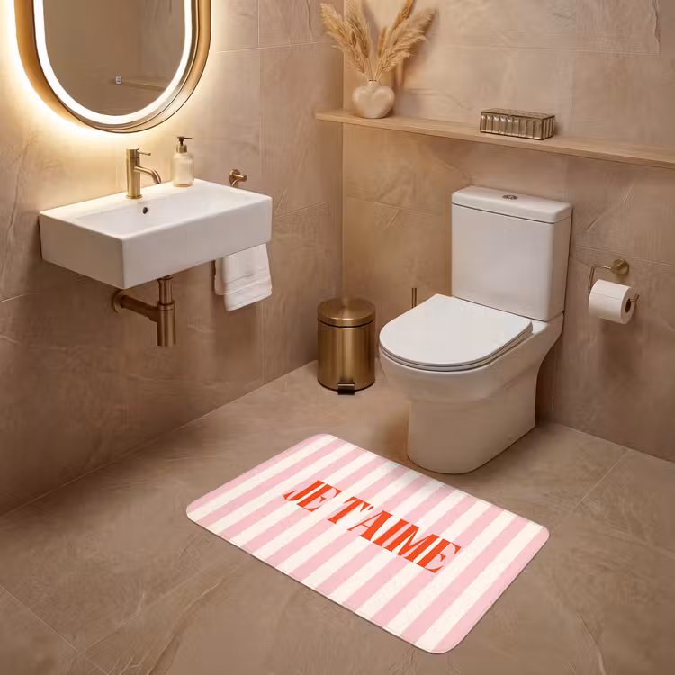 Wc Mat - Zachtroze - Rood - Strepen - Je t'aime — 4