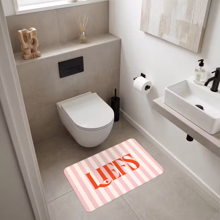 Wc Mat - Zachtroze - Rood - Strepen - Liefs — 6