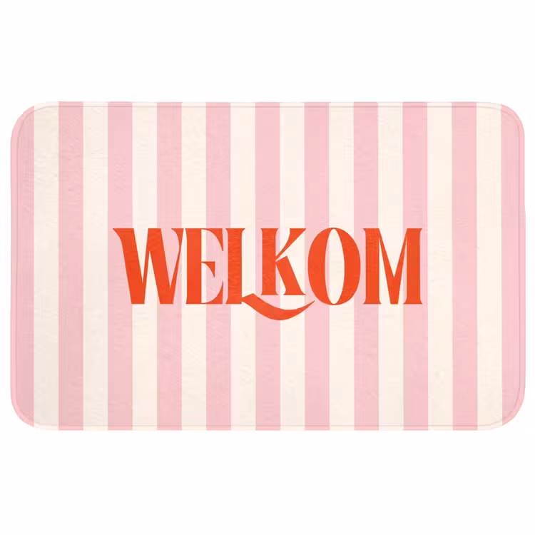 Wc Mat - Zachtroze - Rood - Strepen - Welkom — 1