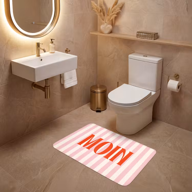 Wc Mat - Zachtroze - Rood - Strepen - Moin — 4