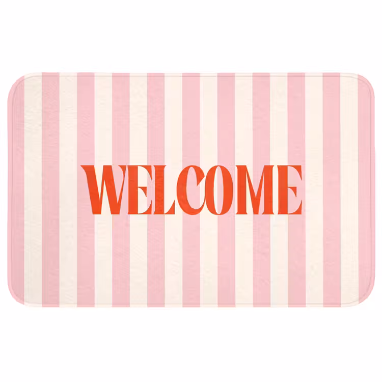 Wc Mat - Zachtroze - Rood - Strepen - Welcome — 1