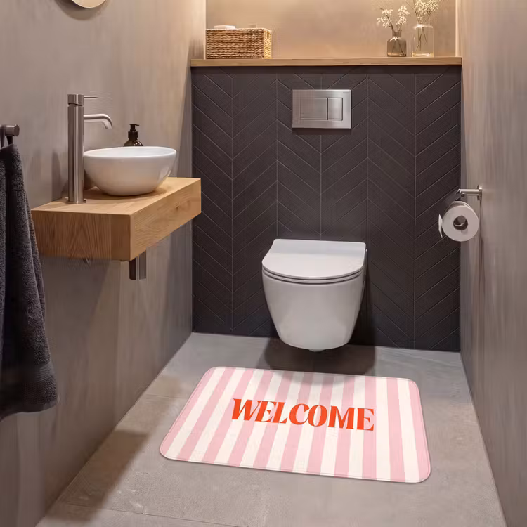 Wc Mat - Zachtroze - Rood - Strepen - Welcome — 2