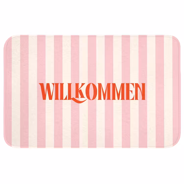 Wc Mat - Zachtroze - Rood - Strepen - Wilkommen — 1