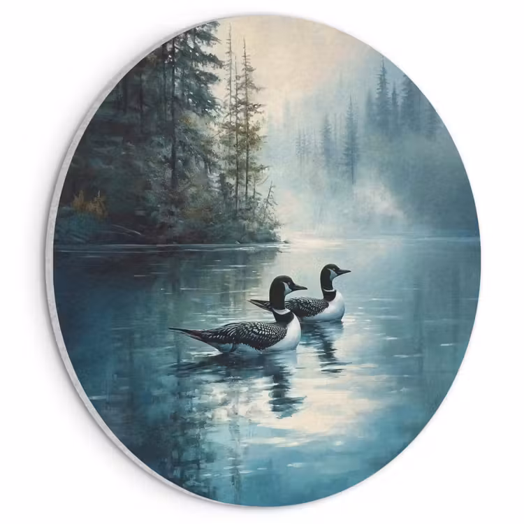 Akoestisch schilderij rond - Bos - Water - Eenden - Mistig — 1