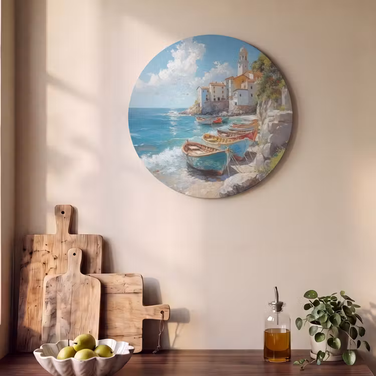 Akoestisch schilderij rond - Boten - Rotsen - Zee - Zon — 4