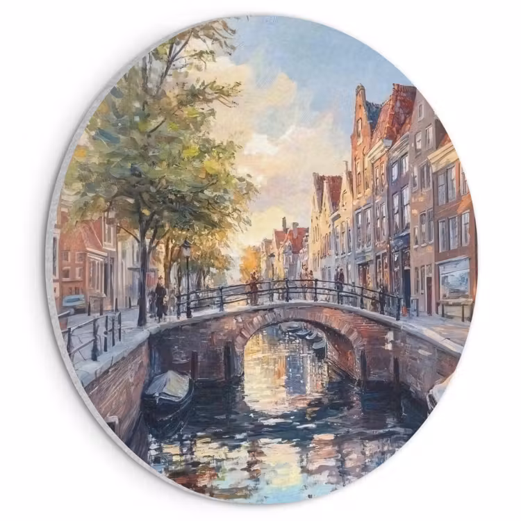 Akoestisch schilderij rond - Brug - Stad - Huizen - Boot — 1