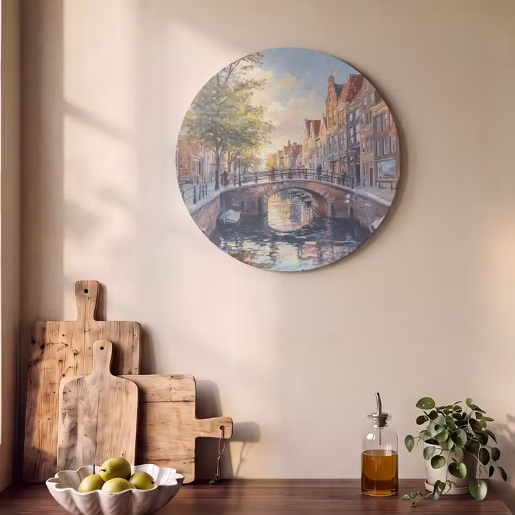 Akoestisch schilderij rond - Brug - Stad - Huizen - Boot — 4